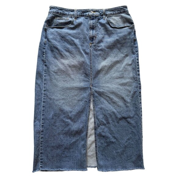 Universal Thread Womens Denim Midi Skirt Size 17 Front Slit Raw Hem Western Boho - Picture 1 of 4